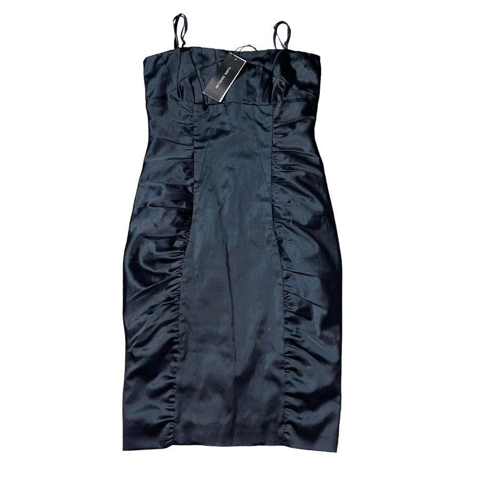 NWT Flavio Castellani Black Ruched Pencil Dress Square Neck 44 Italian US Size 4
